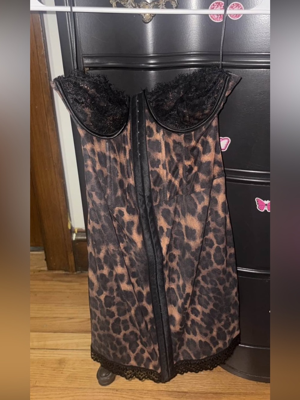 Edikted Leopard Print Bustier Slip Dress in Black & Brown